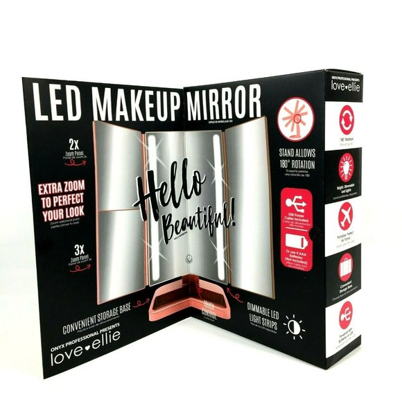 Onyx Professional LED Makeup Mirror Folding In-Base Magnifying Rose Gold - Picture 3 of 8